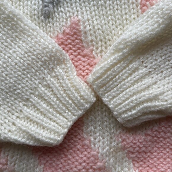 SML Sport Womens Hand Knit Sweater Medium Pink Gray Stars Vintage Acrylic - Picture 4 of 4